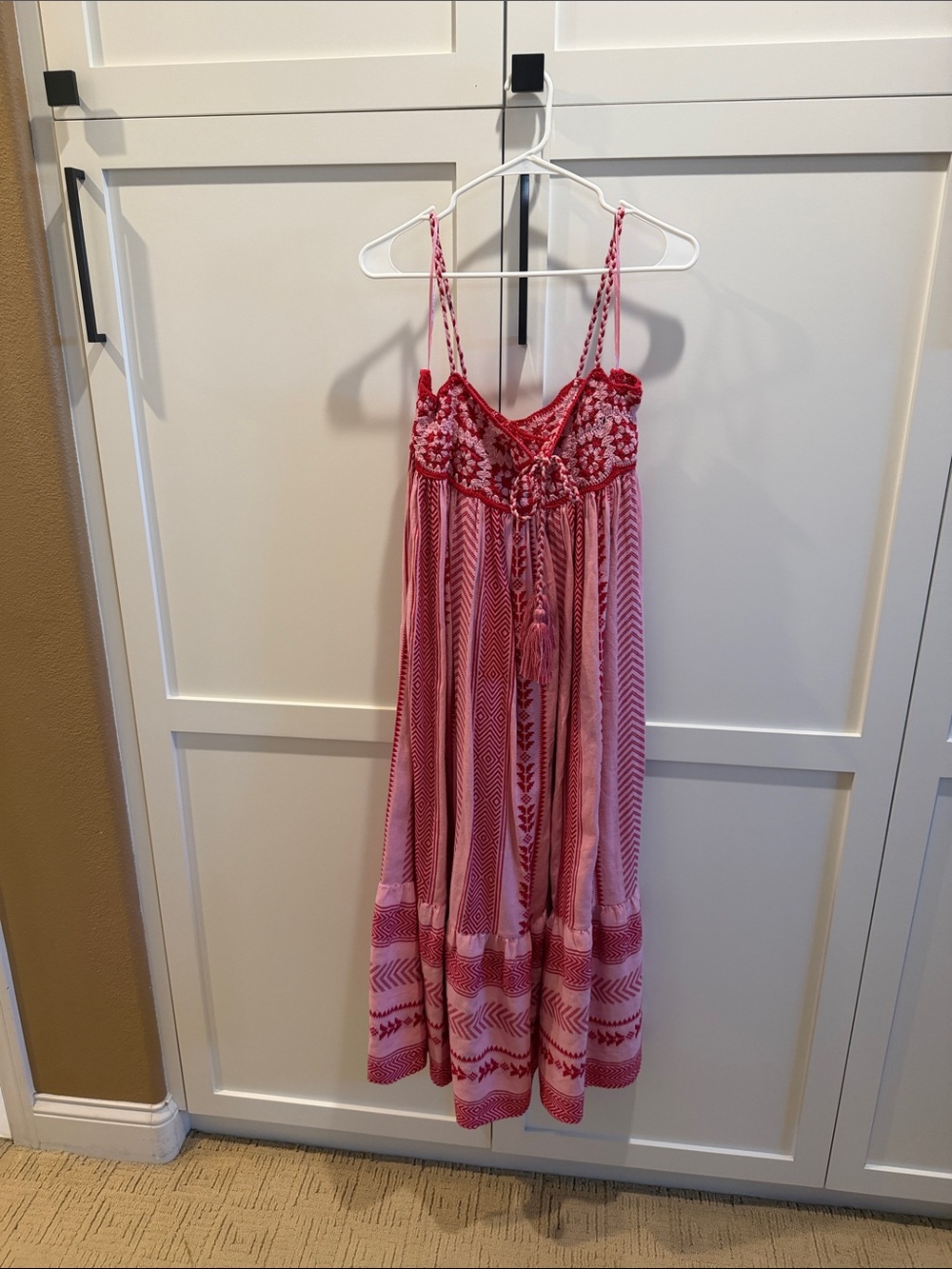 Zara Red and Pink Crochet-Trim Boho Dress